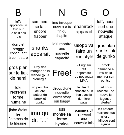 one piece 1176 Bingo Card