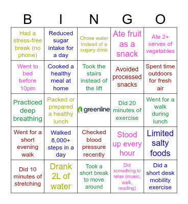 Heart Health Bingo Card