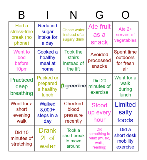 Heart Health Bingo Card