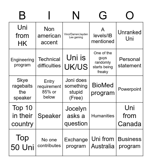 Untitled Bingo Card
