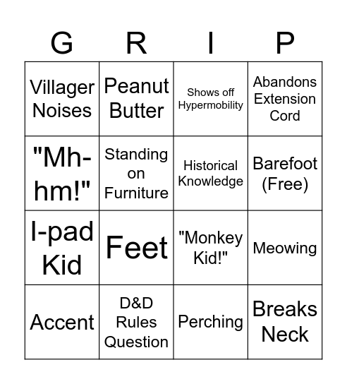 Griffy Bingo Card