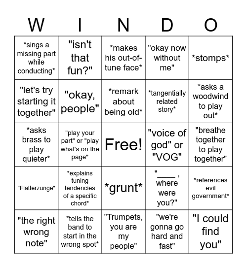 wind ensemble bingo Card