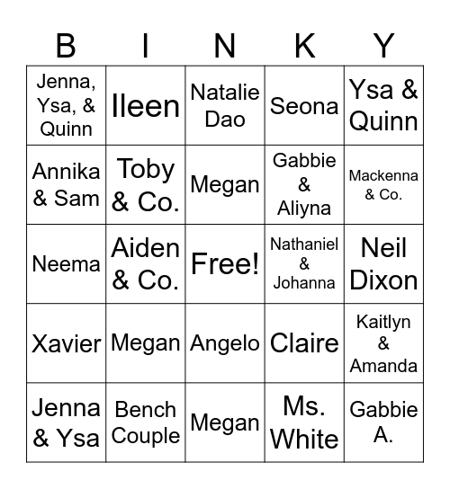 Binky Bingo Card