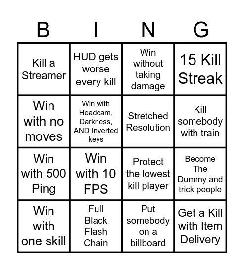 Jujutsu Shenanigans Bingo Card