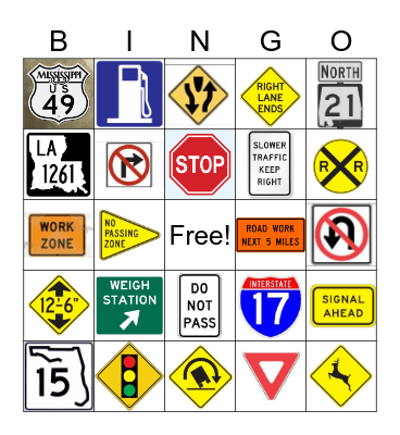 Road signs Bingo Card