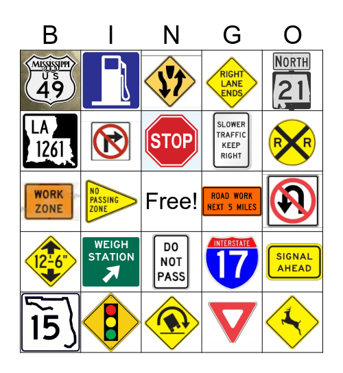 Road signs Bingo Card