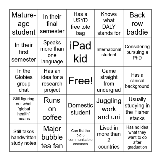 MGH Welcome Bingo Card