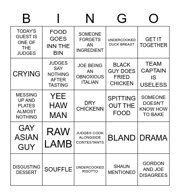 Masterchef Bingo Card