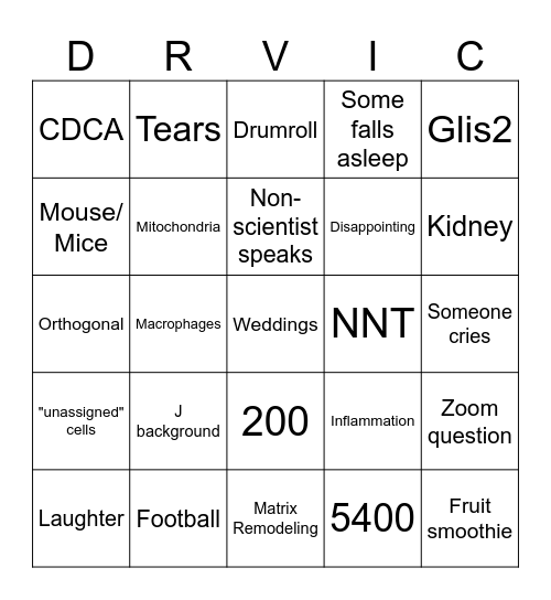 Defense Bingo Card
