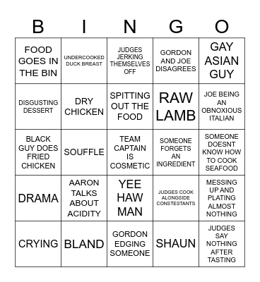Masterchef Bingo Card