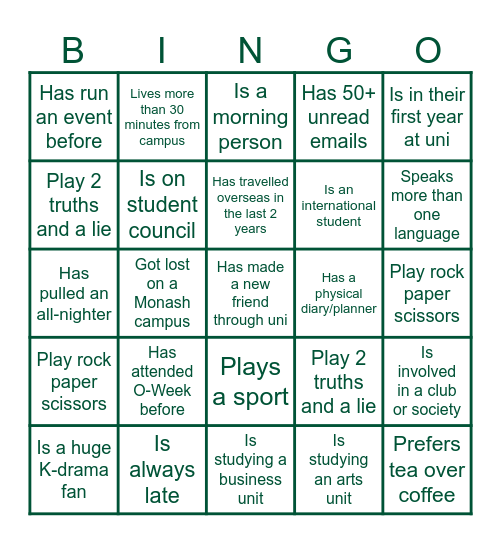 Bingo with MONSU Crew Bingo Card