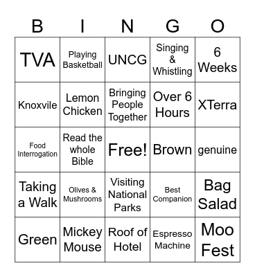 Bridal Bingo Card