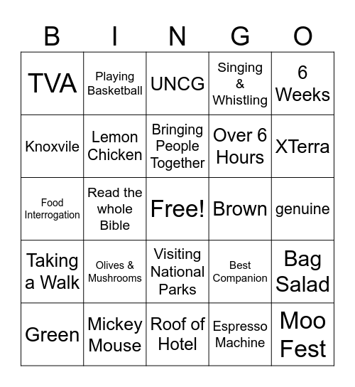 Bridal Bingo Card