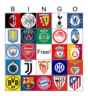 European Soccer Clubs Bingo Card
