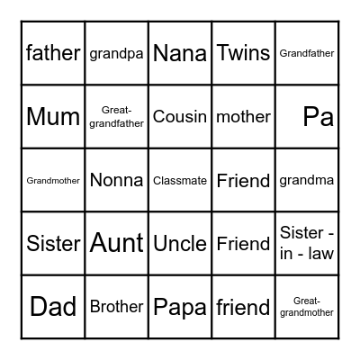 Family Bingo Card