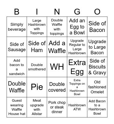 Waffle House Bingo Card