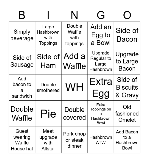 Waffle House Bingo Card