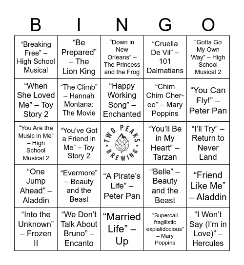 🏰Disney Music Bingo #1🏰 Bingo Card