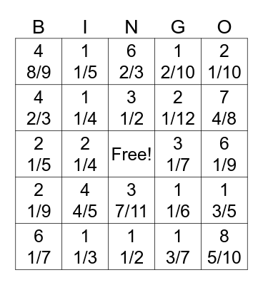 Improper Fractions to Mixed Bingo Card