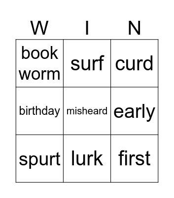 IR, ER, EAR, UR, OR Bingo Card