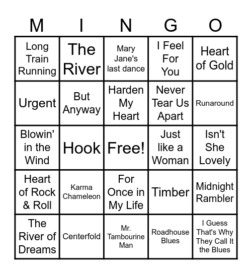 Rock the Harp Bingo Card