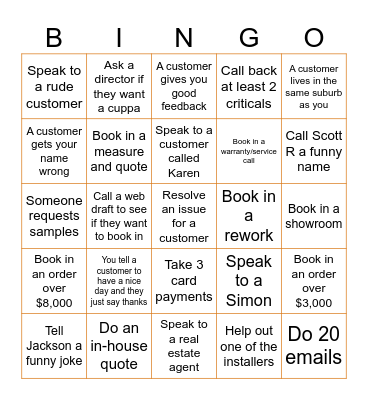 WORK BINGO Card