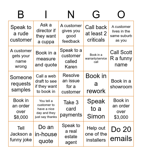 WORK BINGO Card