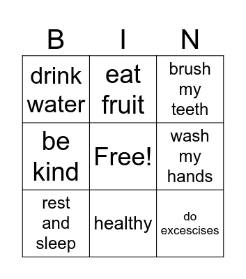 healthy habits Bingo Card