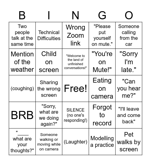 Facilitator Bingo Card
