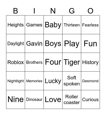 Gavin & Desmond Bingo Card