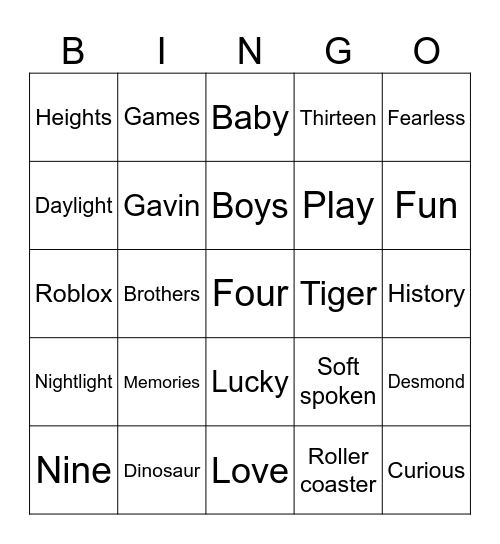 Gavin & Desmond Bingo Card