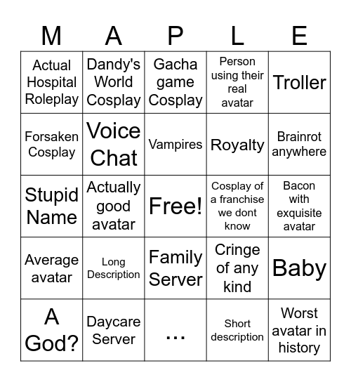 Maple Hospital Bingo Card