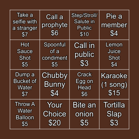 Dare The NALFOs Bingo Card