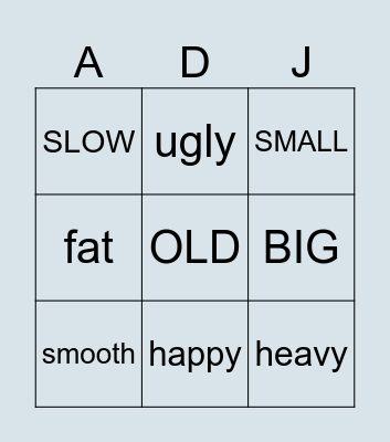 ADJECTIVES Bingo Card