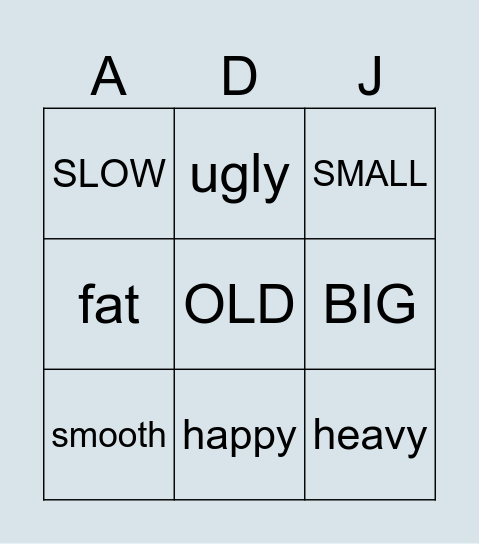 ADJECTIVES Bingo Card