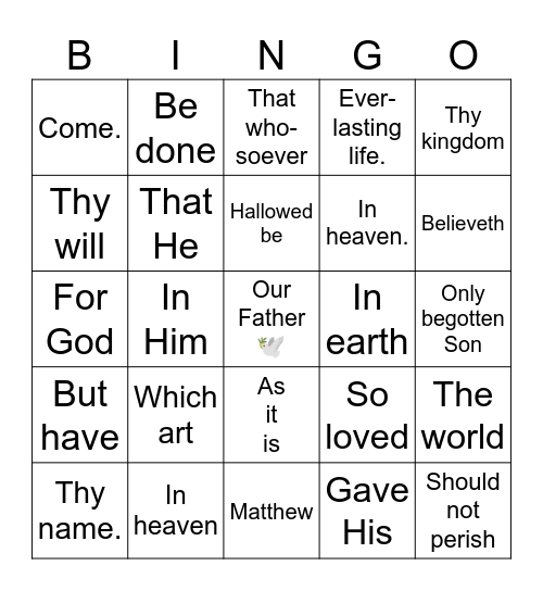 The Lord's Prayer Bingo Card