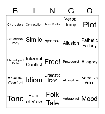 Literary Bingo Card