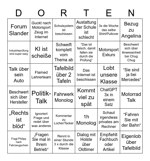 Dorten Bingo Card