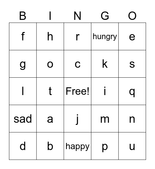 A-U alphabet Bingo Card