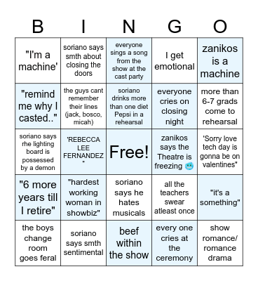 Senior Show Bingo Card