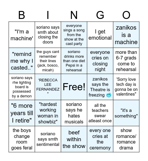 Senior Show Bingo Card