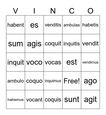 Stage 4 Verbs Test Review w/ Plurals Bingo Card