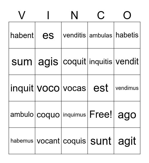 Stage 4 Verbs Test Review w/ Plurals Bingo Card