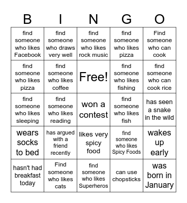 Find Someone Who Bingo Card