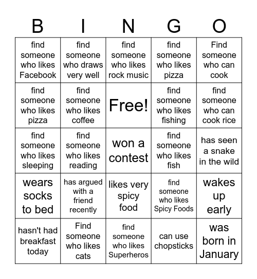 Find Someone Who Bingo Card