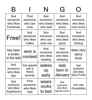 Find Someone Bingo Card