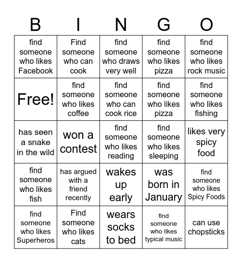 Find Someone Bingo Card