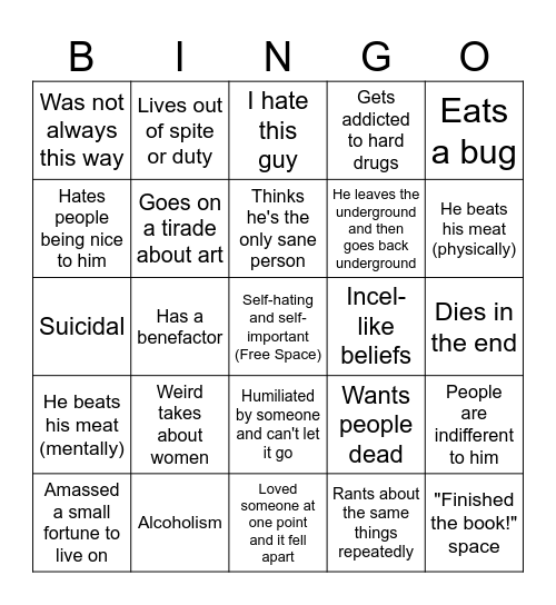 Notes from Underground Bingo Card