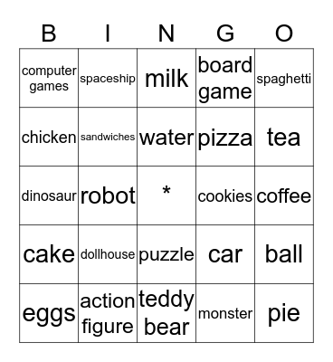 My Toys and Food Bingo Card