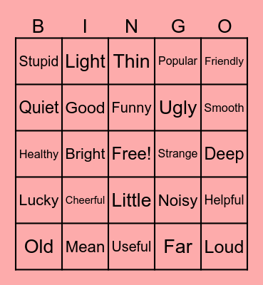 Adjectives BINGO Card